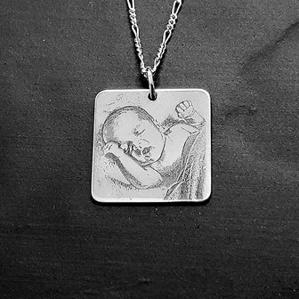 zilveren hanger met foto vierkant
