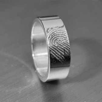 Zilveren herenring met vingerafdruk 8mm breed