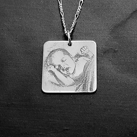 zilveren hanger met foto vierkant